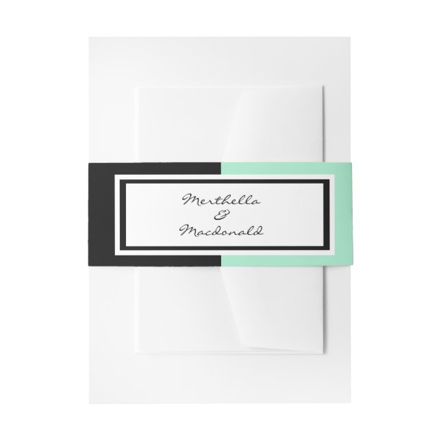 Modern Neo Mint Black WEDDING Invitation Belly Band (Front Example)
