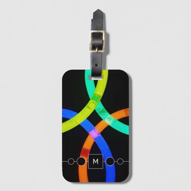 Modern Neon and Black Monogram  Distinctive Luggage Tag (Front Vertical)