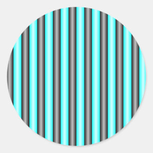 Modern Neon Blue and Black 3D Metal Effect Stripes Classic Round Sticker