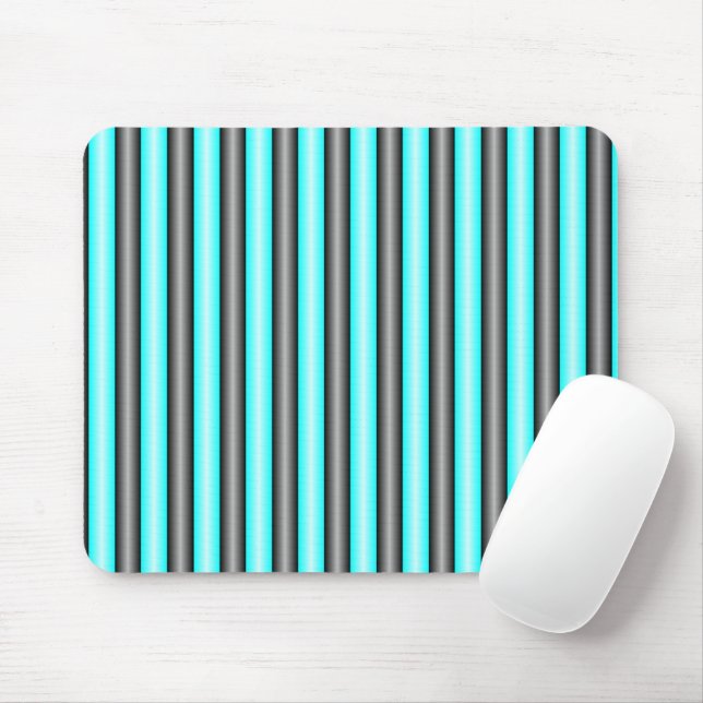 Modern Neon Blue and Black 3D Metal Effect Stripes Mouse Pad (With Mouse)