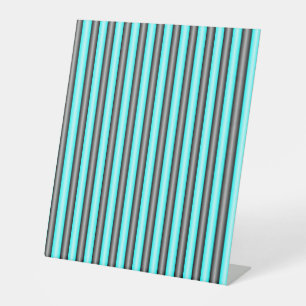 Modern Neon Blue and Black 3D Metal Effect Stripes Pedestal Sign