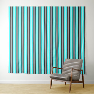 Modern Neon Blue and Black 3D Metal Effect Stripes Tapestry