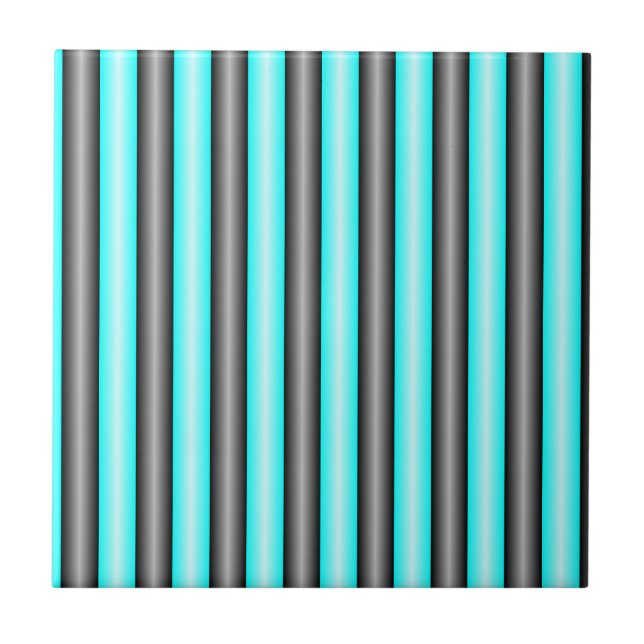 Modern Neon Blue and Black 3D Metal Effect Stripes Tile (Front)