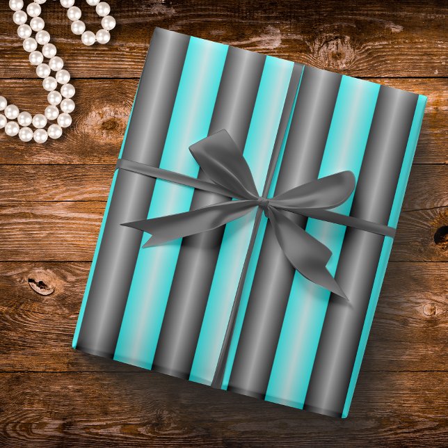 Modern Neon Blue and Black 3D Metal Effect Stripes Wrapping Paper (Creator Uploaded)