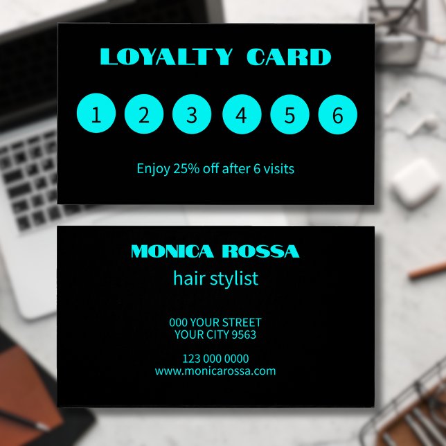 Modern Neon Blue Black Loyalty Cards (Creator Uploaded)