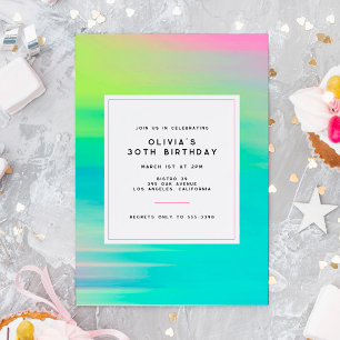 Modern Neon Bright Colourful Birthday Party Invitation