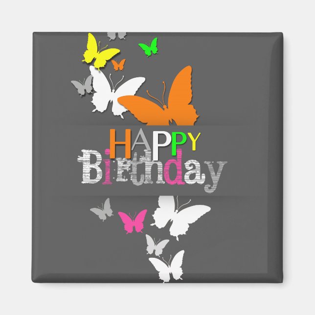 Modern Neon Butterflies Birthday - Magnet (Front)