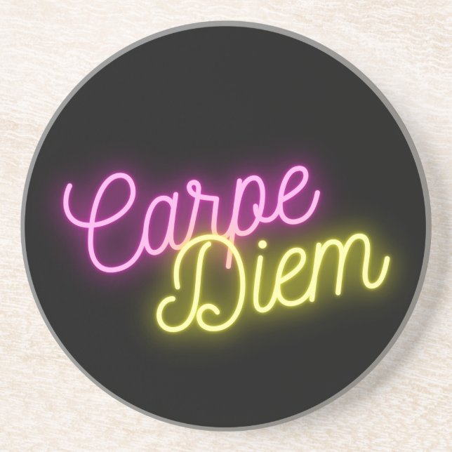 Modern Neon Carpe Diem Word Art  Coaster (Front)