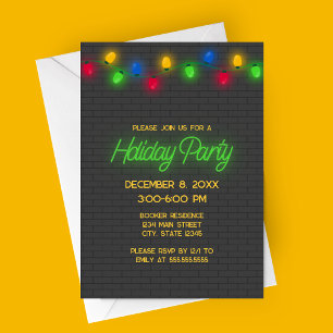 Modern Neon Christmas Lights Holiday Party  Invitation