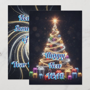 Modern Neon Christmas Tree New Year Holiday Card
