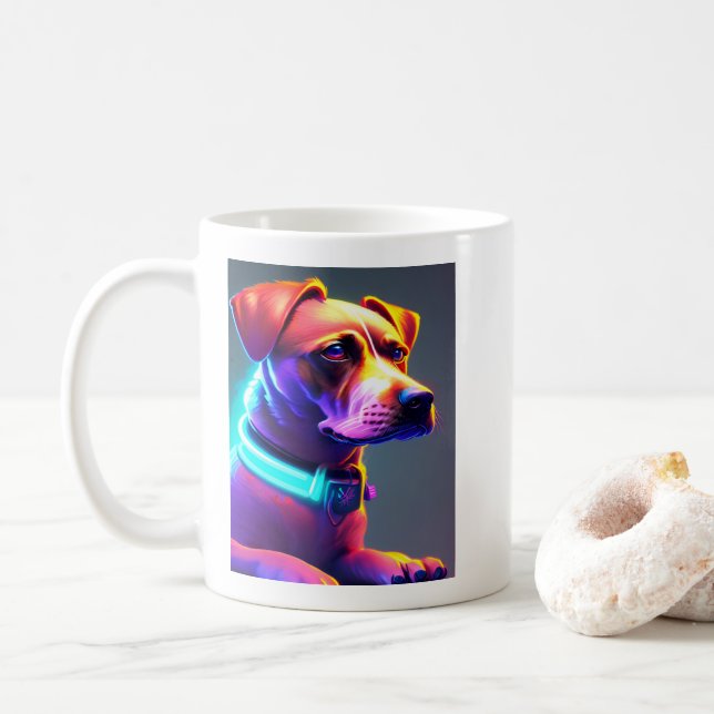 Modern Neon Coloured Dog     Coffee Mug (With Donut)