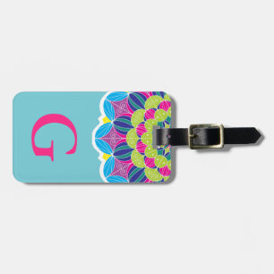 Modern Neon Colours Bright Mandala & Initial Luggage Tag