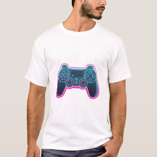Modern Neon Gaming Controller White Cotton T-Shirt