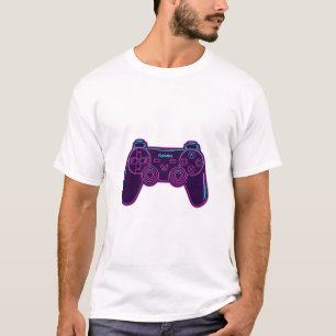 Modern Neon Gaming Controller White Cotton T-Shirt