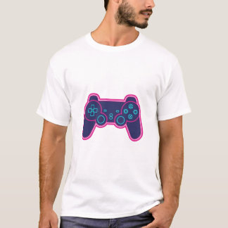 Modern Neon Gaming Controller White Cotton T-Shirt
