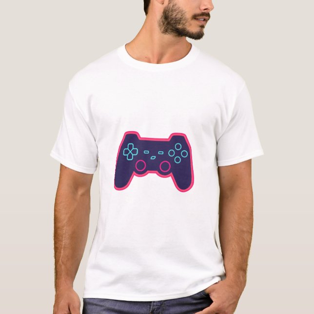 Modern Neon Gaming Controller White Cotton T-Shirt (Front)