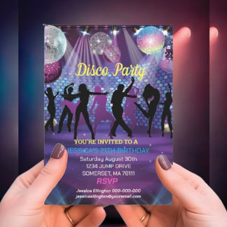 Modern Neon Glow Disco Dance Birthday Party Invitation