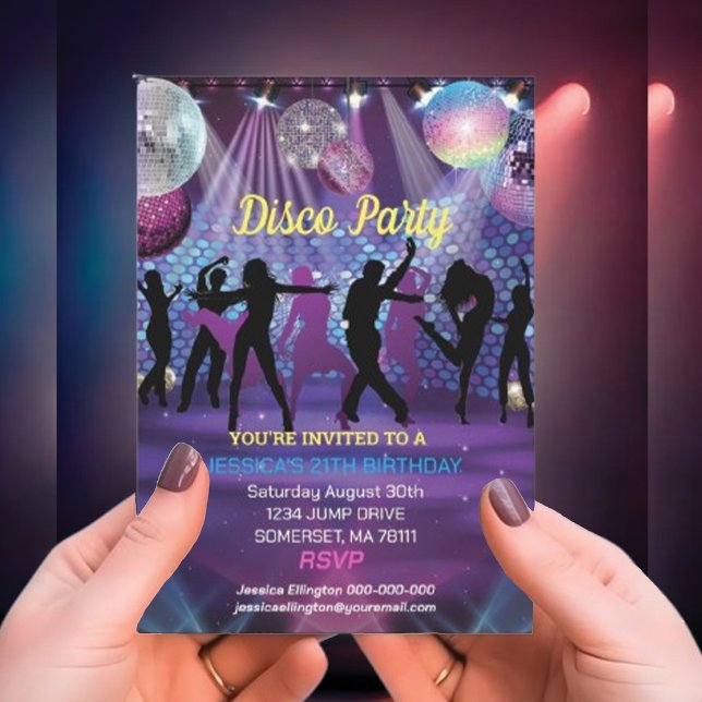 Modern Neon Glow Disco Dance Birthday Party  Invitation (Creator Uploaded)