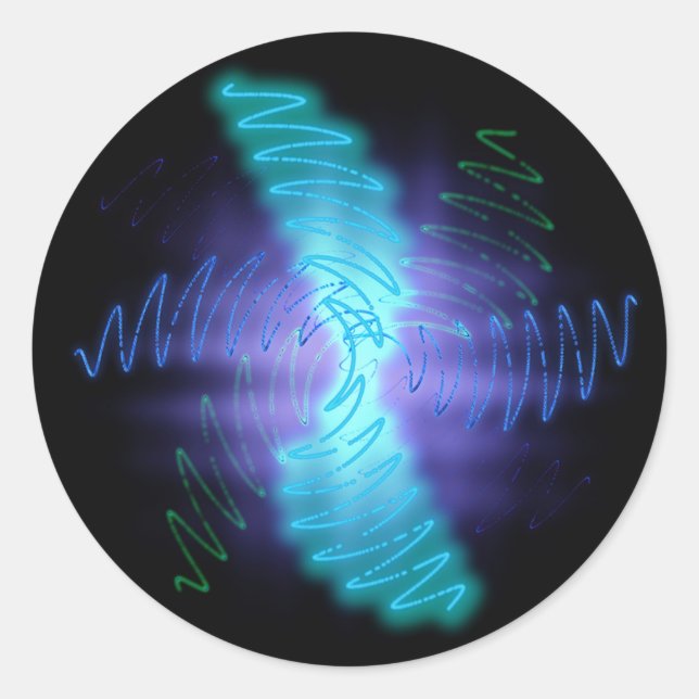 Modern Neon Glowing Sound Waves Classic Round Sticker (Front)