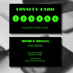 Modern Neon Green Black Loyalty Cards