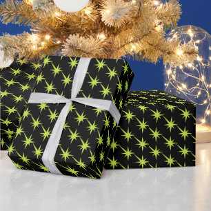 Modern neon green black starburst stars pattern wrapping paper