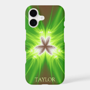 Modern Neon Green Brown Fractal With Name