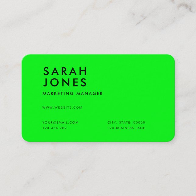 Modern Neon Green Colour Business Card (Front)