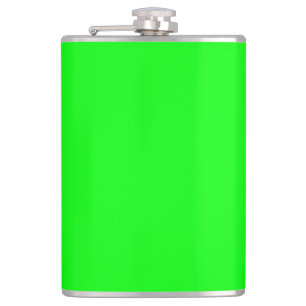 Modern neon green screen bright solid plain cool hip flask