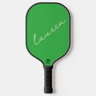 Modern Neon Green Script Name  Pickleball Paddle