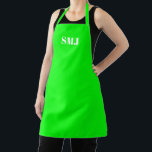 Modern neon green white custom monogram initials  apron<br><div class="desc">Modern custom monogram initials neon green white Apron.
White letters,  neon green background.
you can choose your strap colour
great gift for mum,  dad,  friends and yourself!
Modern,  minimalist,  simple,  stylish design.

Great for cooks,  chefs,  pottery,  ceramics,  crafts,  work,  kitchen,  baking,  bbq,  grill,  and also businesses and stores,  etc</div>