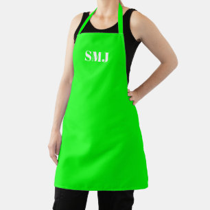 Modern neon green white custom monogram initials  apron