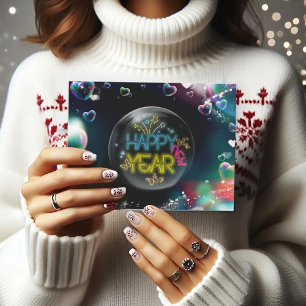 Modern neon led happy new year Holiday Postcard