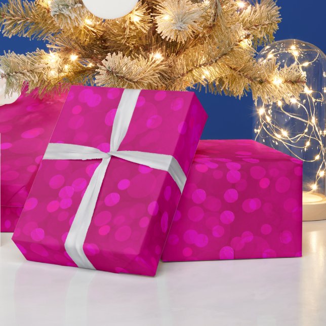 Modern neon magenta pink bokeh Christmas lights Wrapping Paper (Holidays)