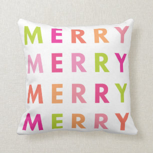 Modern Neon Merry Christmas Holiday Throw Pillow
