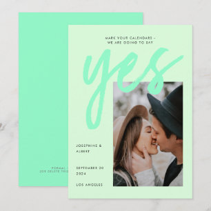 Modern Neon Mint Green Big Script Photo Wedding Save The Date