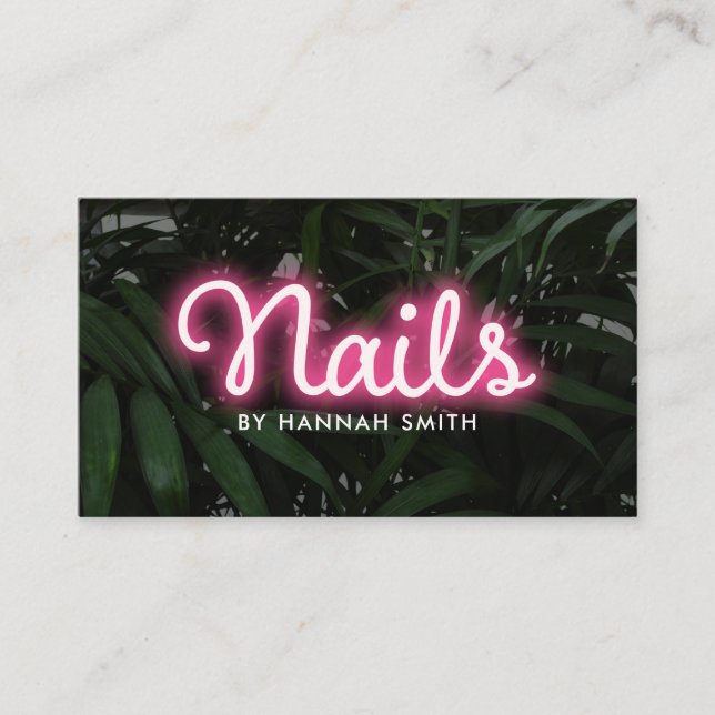 Modern Neon Nail Salon Business Card (Front)