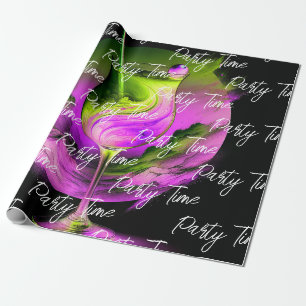Modern Neon Party Time Personalised Wrapping Paper