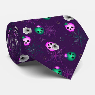 Modern Neon Pink and Green Skulls Tie