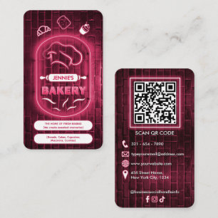 Modern Neon Pink Bakery Chef’s Hat Logo Glowing Business Card