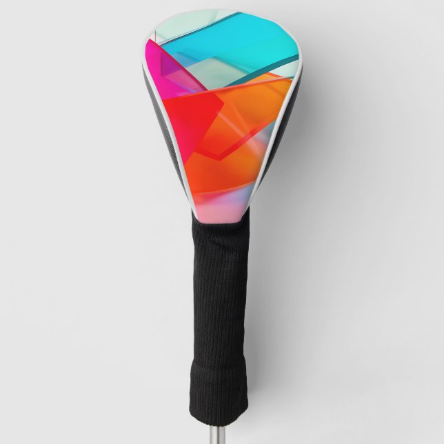 Modern Neon Pink Blue Geometric Abstract Layers Golf Head Cover (Front)