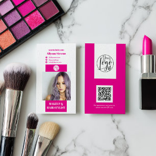 Modern neon pink makeup hair photo qr code logo business card