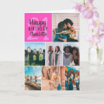 Modern neon pink photos collage grid 21 birthday card<br><div class="desc">Cool modern neon pink photos collage grid 21 birthday ,  add 8 of your friends favourite photo with a modern and cool elegant script font typography. Add your message inside.</div>