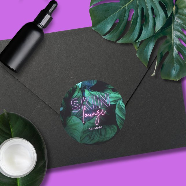 Modern Neon Pink Skin Lounge Business Classic Round Sticker (Creator Uploaded)