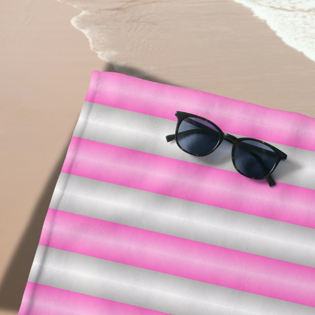 Modern Neon Pink Stripes with 3D Effect Beach Towel (Creator Uploaded)