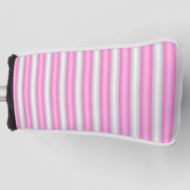 Modern Neon Pink Stripes with 3D Effect Golf Head Cover (Front)