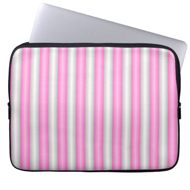 Modern Neon Pink Stripes with 3D Effect Laptop Sleeve (Front)