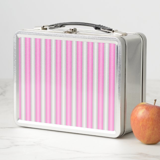 Modern Neon Pink Stripes with 3D Effect Metal Lunch Box (In Situ)