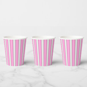 Modern Neon Pink Stripes with 3D Effect Paper Cups