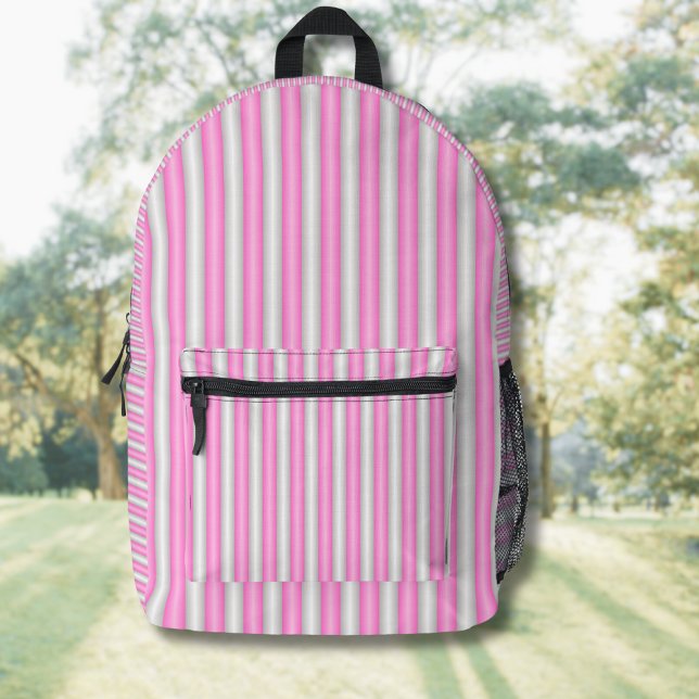 Modern Neon Pink Stripes with 3D Effect Printed Backpack (Creator Uploaded)
