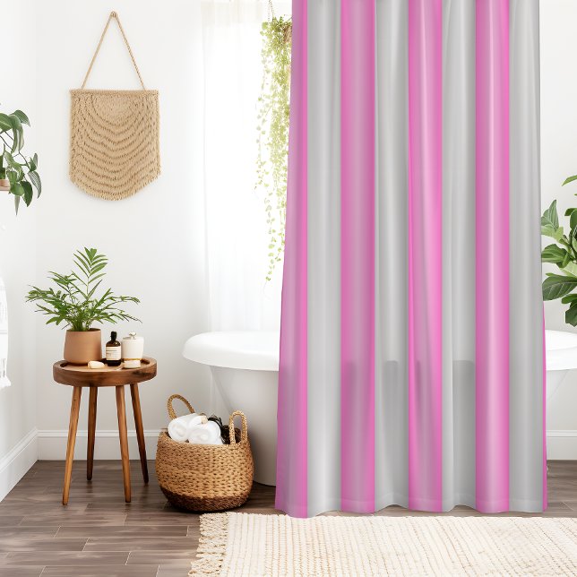 Modern Neon Pink Stripes with 3D Effect Shower Curtain (Creator Uploaded)